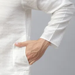 MANQ Men White Thread Work Dupion Silk Kurta image 2