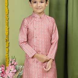 TABARD Boys Ethnic Motifs Printed Mandarin Collar Angrakha Asymmetric Cotton Kurta-1