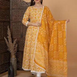 MEERA FAB Floral Printe Pure Cotton Anarkali Kurta With Palazzo & Dupatta-picture-11