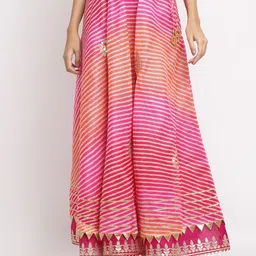 SOUNDARYA Striped Cotton Kota Doriya Flared Gota Patti Maxi Skirt-image-34