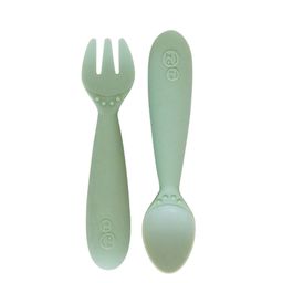 ezpz Kids Green Solid FDA Mini Utensils - Fork & Spoon-image-10