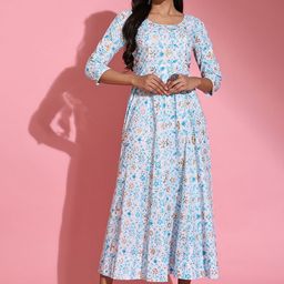 Poshak Hub Women Floral Printed Flared Sleeves Thread Work Anarkali Kurta-image-21
