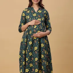 CRAFIQA Floral Printed Pure Cotton Maternity Anarkali Kurta-image-9