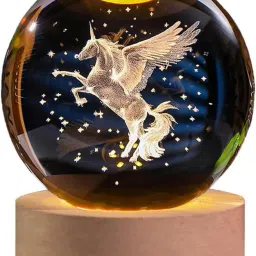 3D Crystal Horse Night Table Study Lamp With Wooden Base & USB Decoration Lamp Night Lamp-18