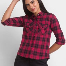 Women Regular Fit Checkered Casual Shirt-image-4
