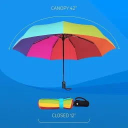 zoobe enterprise Rainbow 3 Fold Fully Automatic Rain Foldable Auto Open Close Umbrella image 2