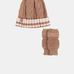 Bharatasya Pack of 2 Kids Self Design Beanie Cap & Thermal Acrylic Mittens-image-12