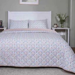 maspar Blue Cotton Polyester Floral Print 110 GSM Double Bed Quilt-picture-5