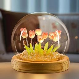 ECOBSY 3D Tulip Night Light Creative Engraved Aesthetic Ball Dim Night Lamp, Table Lamp-picture-29