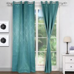 swayam Blue Traditional Silk 8 Ft Blackout Eyelet Door Curtain-picture-17