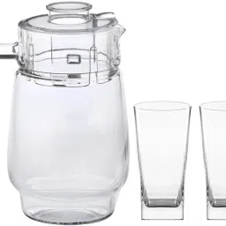 1st Time 1 Glass Jug With Lid And 2 Matching Glasses Set, Perfect For Serving Drinks –B2 Jug Glass Set-image-78