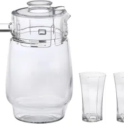 1 Glass Jug With Lid And 2 Matching Glasses Set, Perfect For Serving Drinks –A8 Jug Glass Set-image-62