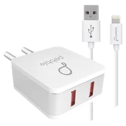 Pebble 12W Type A 2-Port Fast Charger (Type A to Lightning Cable, 10 Way Circuit Protection, White)-15