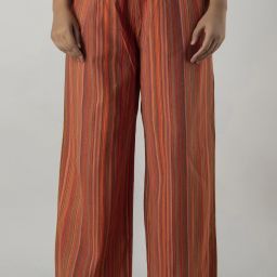 Women Regular Fit Orange Cotton Blend Trousers-image-32