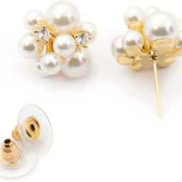 Gold Toned Paerl Studded Stud Earrings Pearl Alloy Stud Earring-image-3