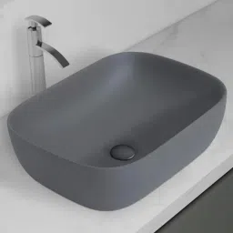 Premium Designer Ceramic Wash Basin(Grey Matt) with Waste Pipe & Coupling set (18x13x5)(Grey Matt) Table Top Basin-image-3