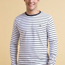 allen solly Men Striped Crew Neck Pure Cotton White T-Shirt-picture-23