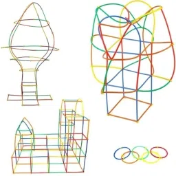 kidsbuddy 200 Pcs Straw Assembly with Connectors Building Blocks Toy Set for Kids image 2