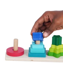 bufack Wooden Four Different shapes Stacking And Sorting Toys For Kids image 2