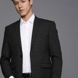 Men Checkered Single Breasted Formal Blazer-image-86