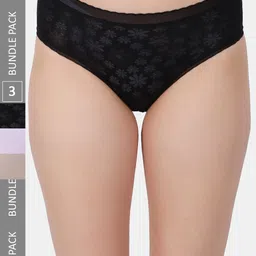 Amour Secret Pack Of 3 Print Leak Proof Lace Hipster Briefs-image-2