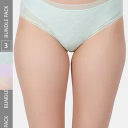 Amour Secret Pack of 3 Self Design Lace Leak Proof Hipster Briefs P205N_Grn_Nud_Prl-image-24