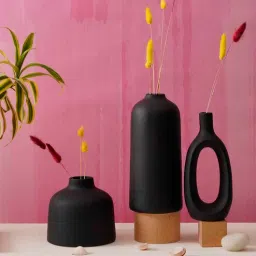 purezento Vase Decorative Kimono Set Of 3 Black Ceramic Vase-picture-20