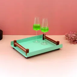 izzhaar Zinn Vistosa Sea Green Tin & Wood Serving Tray-picture-18