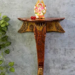 disoo fashions Solid Wood Ganesha Floating Pooja Shelf In Brown-picture-14