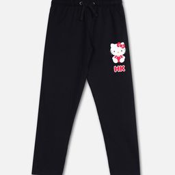 Kids Ville Girls Black Hello Kitty Printed Cotton Lounge Pants-0