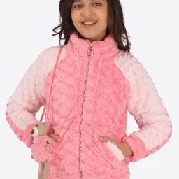 CUTECUMBER Girls Colourblocked Acrylic Open Front Jacket-image-1