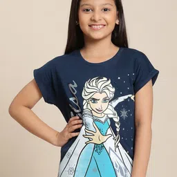 Kids Ville Girls Frozen Printed Pure Cotton Tshirt-21