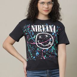 Kids Ville Girls Nirvana Graphic Printed Pure Cotton Relaxed Fit T-shirt-image-16
