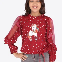 CUTECUMBER Maroon Printed Georgette Top-image-58