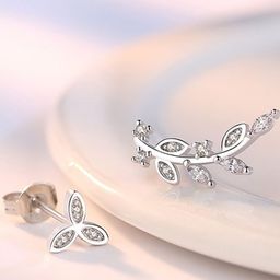 MYKI Silver-Plated Cubic Zirconia Studded Leaf Shaped Studs Earrings-43