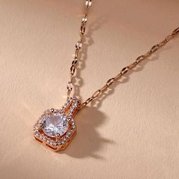 MYKI Rose Gold-Plated Stainless Steel Cubic Zirconia Studded Pendant With Chain-58