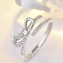 MYKI Silver-Plated CZ-Studded Bow Design Adjustable Finger Ring-image-90