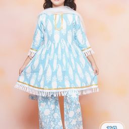 Aj DEZInES Girls Paisley Printed Gotta Patti Kurta with Sharara & With Dupatta-picture-25