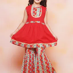 Aj DEZInES Girls Ethnic Motifs Printed Yoke Gotta Patti Pure Cotton Kurti with Sharara-picture-15