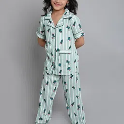 BAESD Girls Conversational Printed Lapel Collar Pure Cotton Casual Night suit-image-9