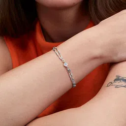 MINUTIAE Women Brass Crystal Studded Silver-Plated Link Bracelet-image-55