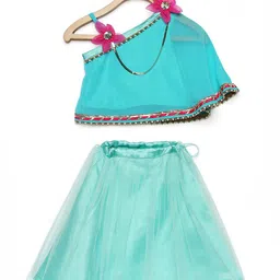 MANY FROCKS & Girls Blue & Magenta Embellished Ready to Wear Lehenga-image-101