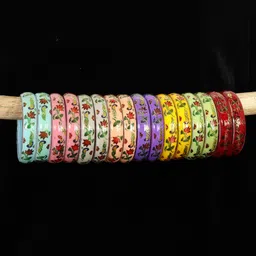 NMII Set of 16  Printed Glass Bangles-image-15