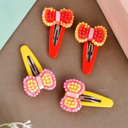Silvermerc Designs Girls Red & Yellow Set of 4 Embellished Tic Tac Hair Clip-82