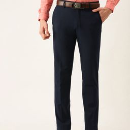 Peter England Men Navy Blue Neo Slim Fit Solid Mid Rise Formal Trousers-image-74