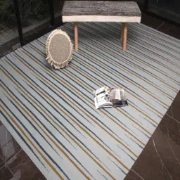 Lt.Blue Geometrical Wool 8x10 Feet Hand Woven Carpet by The Woven Legacy-picture-10