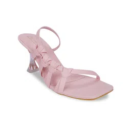 MEHNAM Knotted Open Toe Block Heels With Backstrap image 2