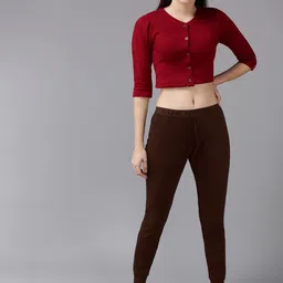 Lux Cottswool Women Maroon Solid Woolen Thermal Set-image-24