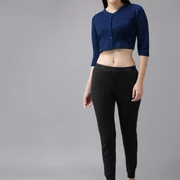 Lux Cottswool Women Blue & Black Woollen Thermal Set-image-93