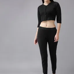 Lux Cottswool Women Black Solid Woolen Thermal Set-image-58
